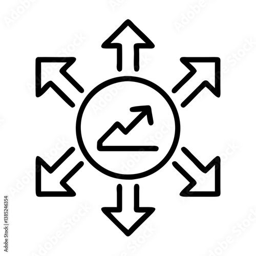 Growth direction strategy business development concept with arrows pointing outwards line icon design vector
