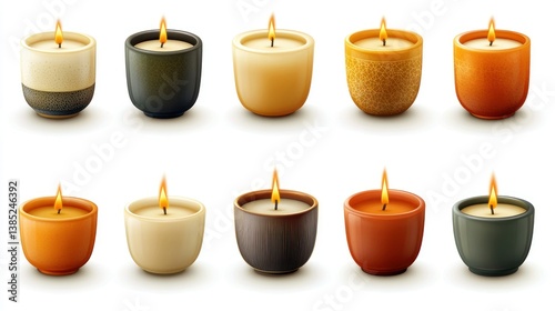 Collection of  Scented Candles in Various Earthy Tones and Ceramic Holders