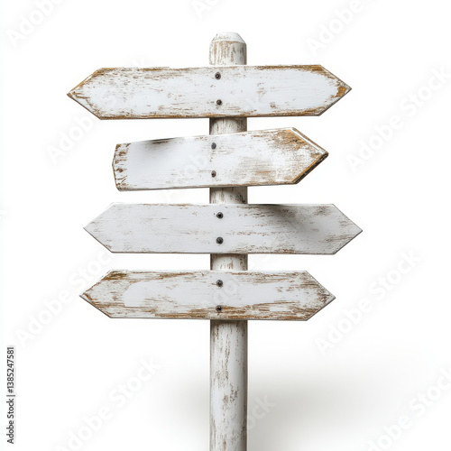 Directional signpost with multiple blank arrows isolated on white background.