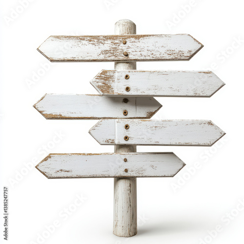Directional signpost with multiple blank arrows isolated on white background.