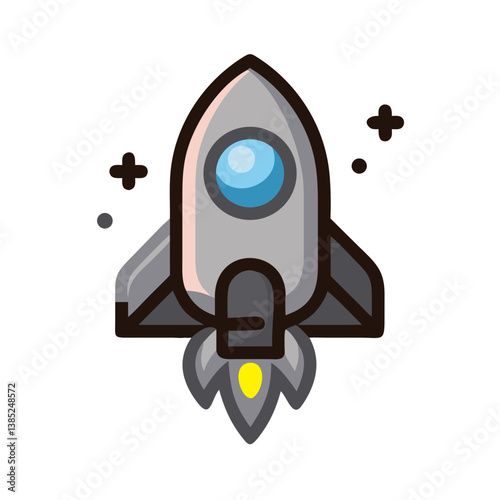 Rocket launching upward cartoon icon on white background