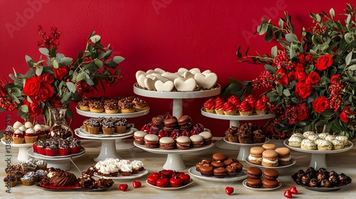 Wallpaper Mural Romantic Valentine s Day Dessert Table with Red Roses and Assorted Sweets Torontodigital.ca