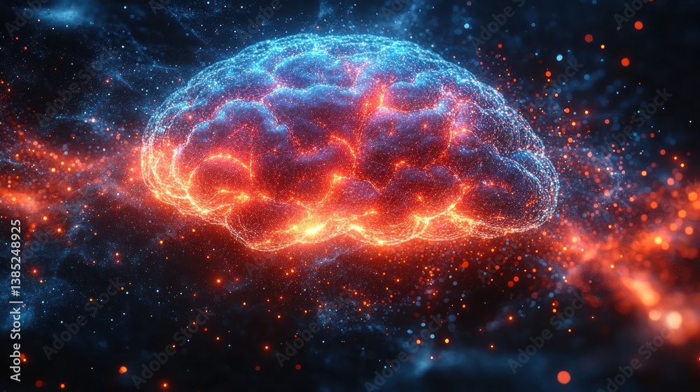Obraz premium Abstract Brain Nebula: A Fiery Cosmic Mind
