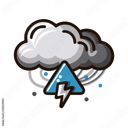 Cloud with thunderbolt and raindrops cartoon weather icon