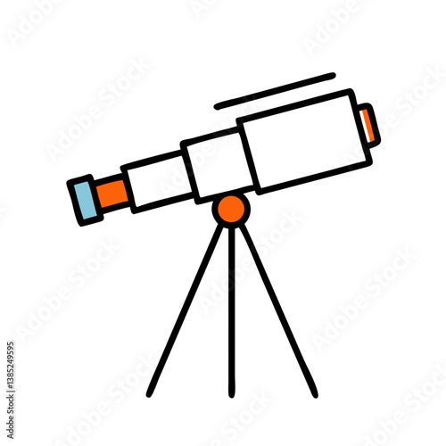 White telescope on tripod flat style astronomy icon