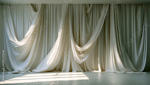 Elegant white room with draped fabric walls