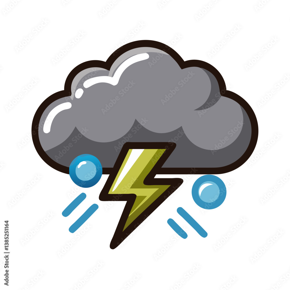 Thundercloud with rain and green lightning bolt Thundercloud with rain and green lightning bolt
