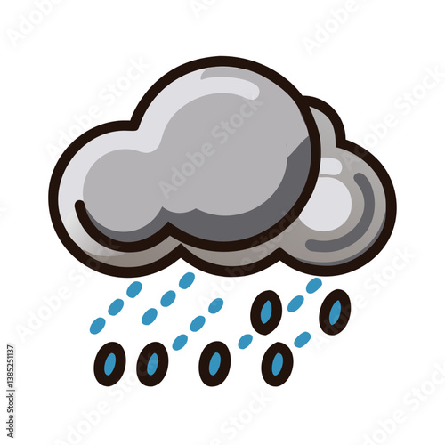 Rainy cloud icon with multiple raindrops