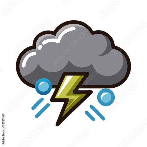Thundercloud with rain and green lightning bolt
