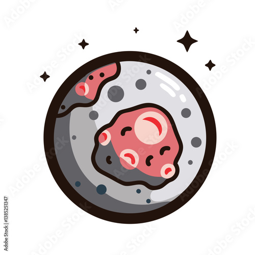 Cartoon moon surface with craters and red rocks