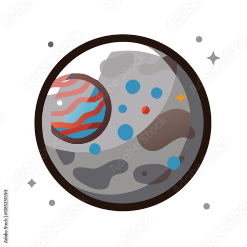 Planet with colorful surface and craters cartoon icon