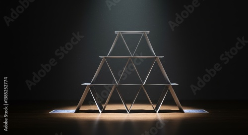 Precarious balance conceptualized through a fragile house of playing cards