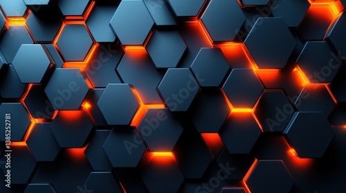 Abstract Hexagon Pattern: Glowing Orange and Dark Blue Geometric Design