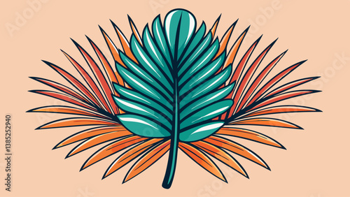 Tropical Palm leaf in a Trendy Minimalist Liner Style. Vector Illustration
