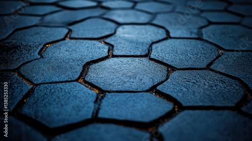 Hexagonal Stone Pavement: A Deep Blue Texture