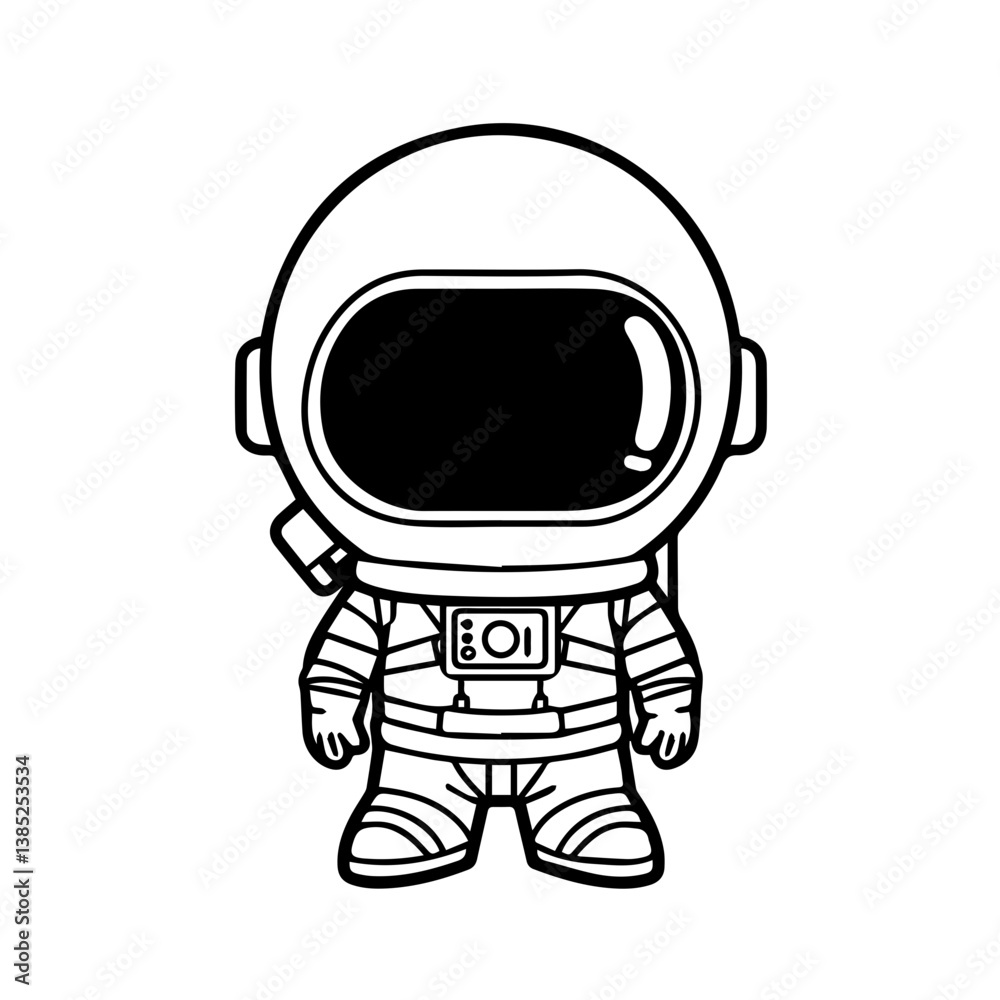 Cute black vector astronaut design featuring a playful character in a space suit with a helmet and details representing an adventurous spirit in exploration Cute black vector astronaut design featuring a playful character in a space suit with a helmet and details representing an adventurous spirit in exploration
