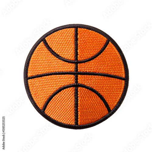 Embroidered Basketball Patch Detailed Closeup View Orange and Black Stitching transparent background Generative AI
