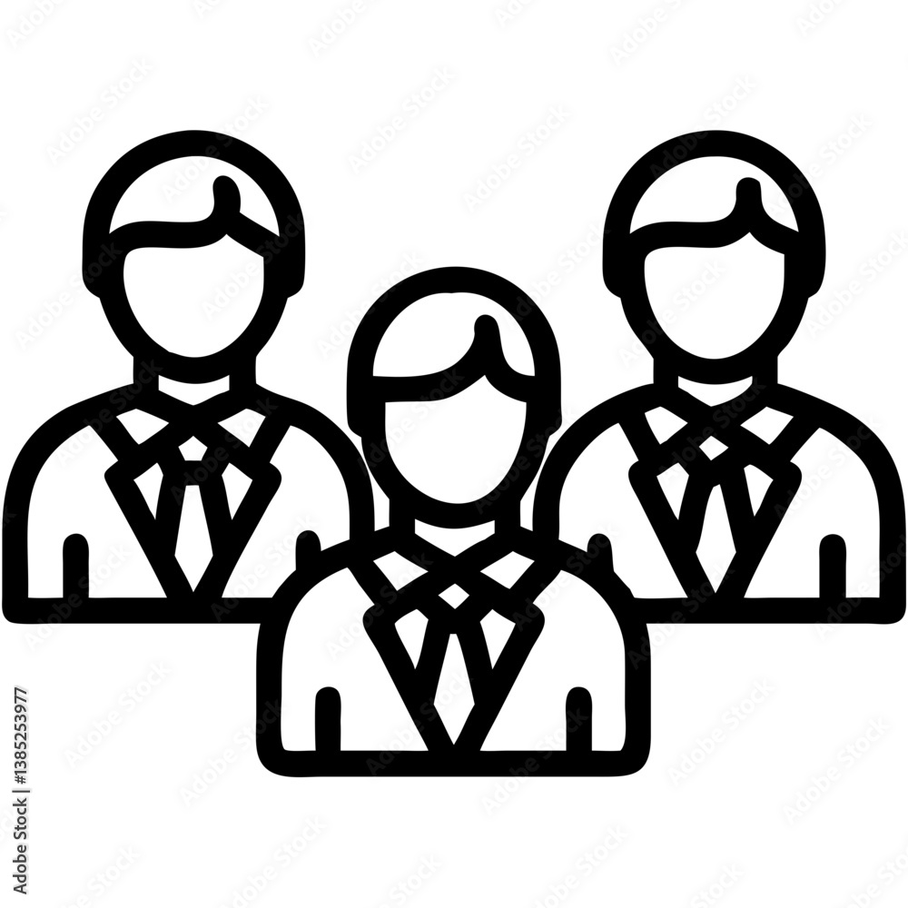 A united team of professionals collaborating for success, depicted in bold black line art. A united team of professionals collaborating for success, depicted in bold black line art.