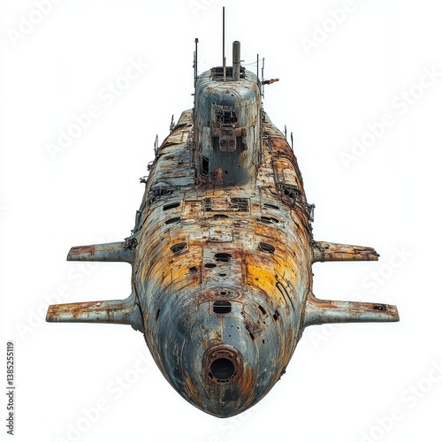 Destroyed Submarine isolated on white background.