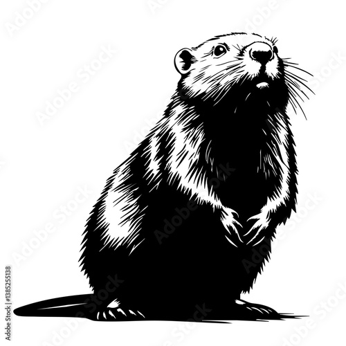 Creative black vector design of a standing rodent captured in a detailed illustration of its features and posture, showcasing nature's wildlife artistry