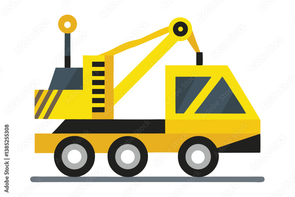 Cartoon Yellow Crane Machine Vehicle with Wheels on Transparent Background Cartoon Yellow Crane Machine Vehicle with Wheels on Transparent Background