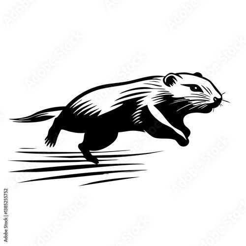 Dynamic black vector illustration of a running animal conveying speed and agility in mid-leap