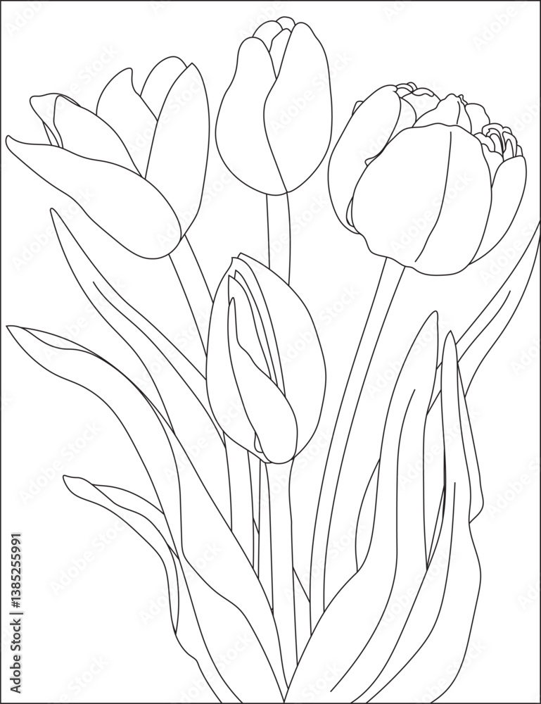Tulip flower coloring page outline vector