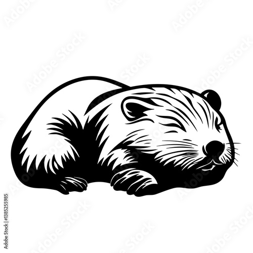 Resting wombat illustrated in a stylized black vector design showcasing serene posture and calm expression