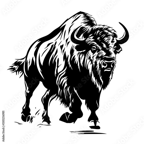 Striding bison showcasing strength and vitality in a dynamic design, capturing the essence of wildlife in a powerful representation
