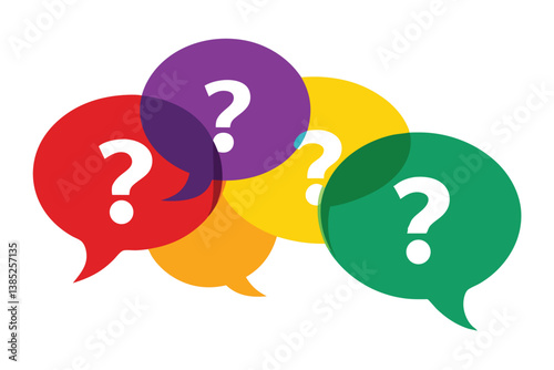 Colorful Speech Bubbles With Question Marks in on White Background