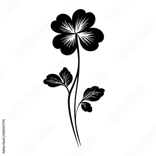 Black vector design of a flower with detailed petals and leaves, emphasizing elegance and simplicity in floral art