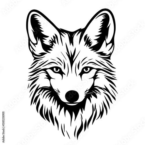 Stylized black vector illustration of a fox with detailed features and expressive eyes reflecting its cunning nature and wild spirit