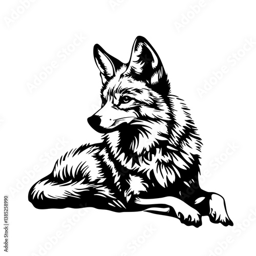 Cunning fox in a detailed vector design showcasing the elegance and grace of this wild creature while lying in a relaxed posture
