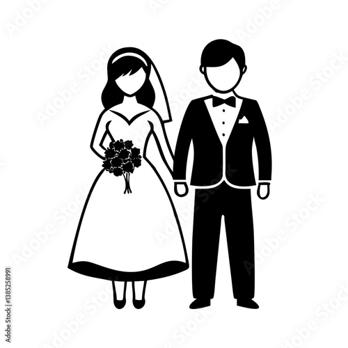 bride and groom icon, bride and groom silhouette vector illustration-simple silhouette illustration of bride and groom, perfect for bride and groom logos and icons