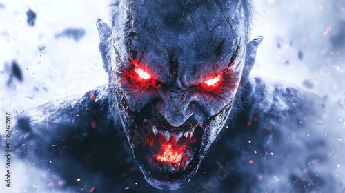 Ghastly Creature with Glowing Red Eyes