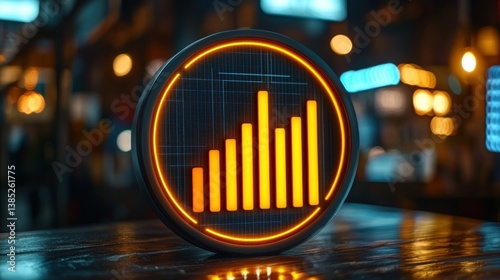Illuminated Bar Graph:  Neon Business Growth Symbol