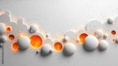 Abstract 3D Render: Glowing Spheres and White Clouds