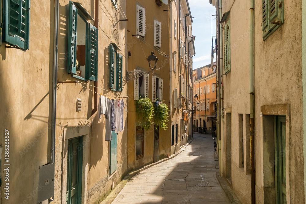 Picturesque narrow streets of the Muggia old town, Trieste, Italy
