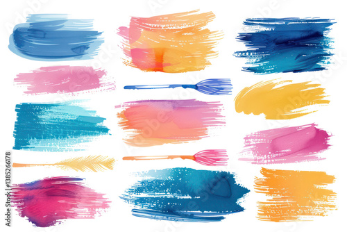 Multicolor Brush Stroke Set Isolated on Transparent Background