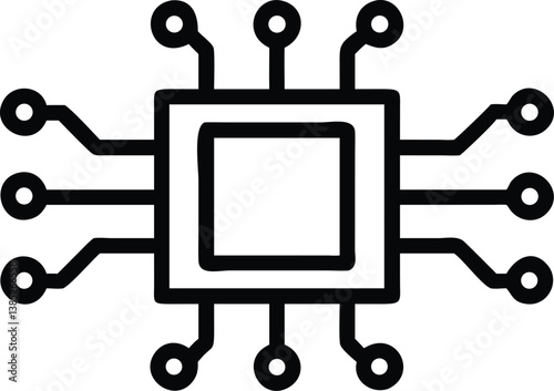 Isolated Black Microchip Circuit Icon on Transparent Background Design Element