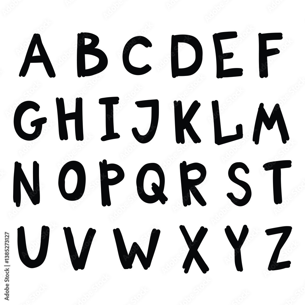 Hand drawn doodle black english alphabet on white background. Hand drawn doodle black english alphabet on white background.