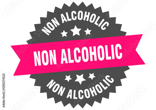 non alcoholic. non alcoholic round pink label isolated on transparent background