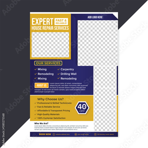 Professional handyman services flyer, home improvement handyman flyer, home repair services list handyman flyer
