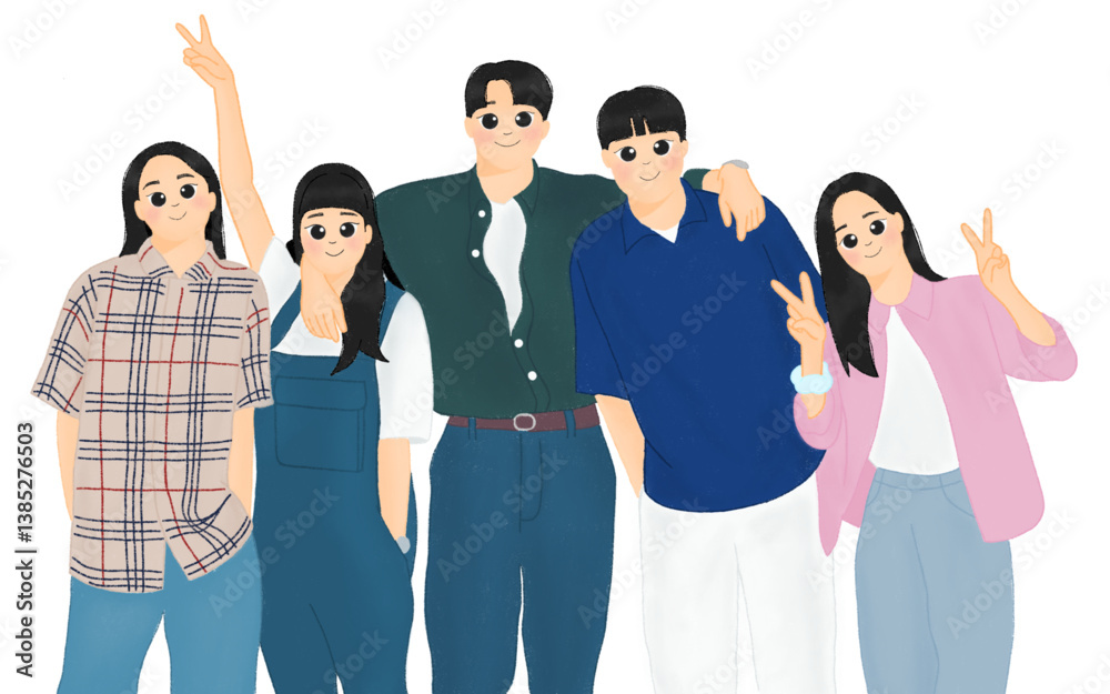 Fototapeta premium group of people five people being bestfriend