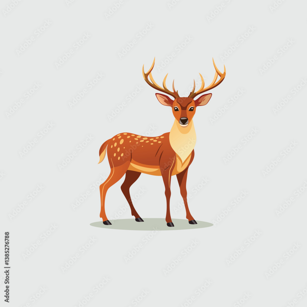 Deer with red ribbon and red nose vector illustration in a winter nature setting Deer with red ribbon and red nose vector illustration in a winter nature setting