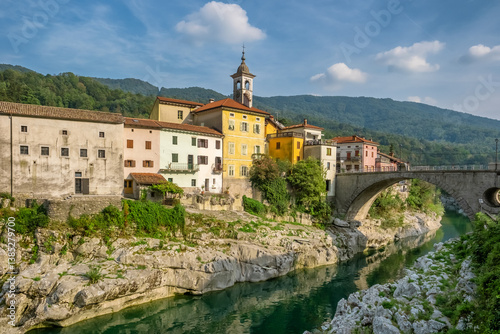 Obraz na płótnie Summer view of the Kanal ob Soci town in Slovenia. w salonie