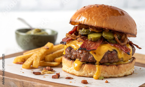 Wallpaper Mural Juicy Cheeseburger with Bacon and Fries Torontodigital.ca