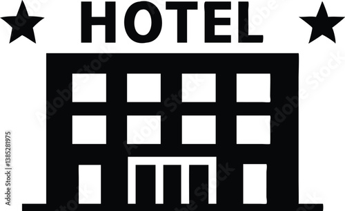 Simple Black Hotel Icon with Stars and Transparent Background Silhouette Design