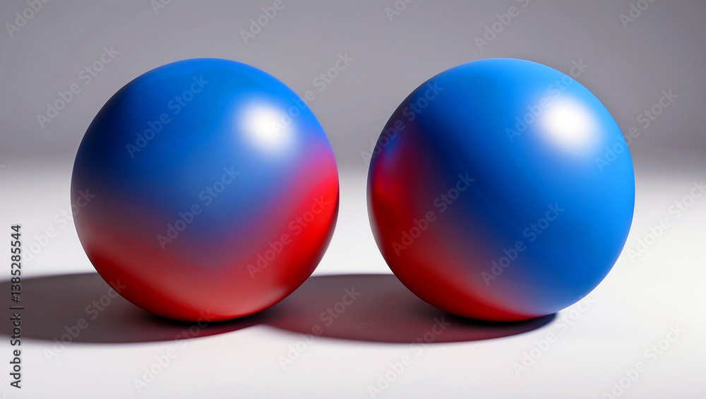 Two spherical objects in blue and red shadows Two spherical objects in blue and red shadows