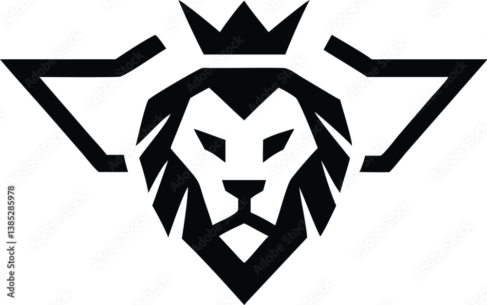 Stylized Lion Head Icon with Crown and Geometric Shapes on Transparent Stylized Lion Head Icon with Crown and Geometric Shapes on Transparent